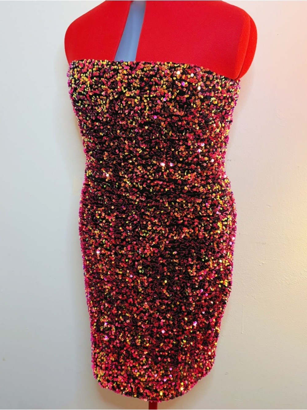 Betsey Johnson Strapless Multicolor Sequin Sheath Dress